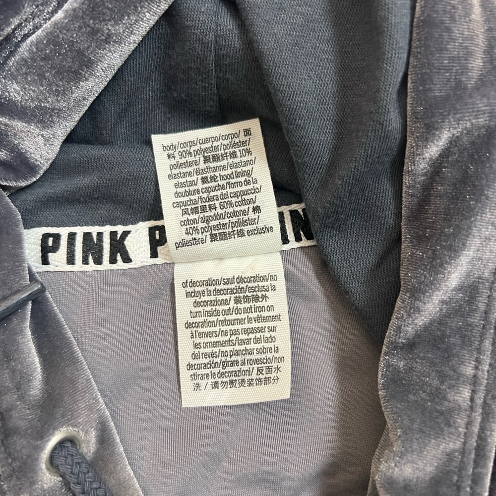 PINK Victoria’s Secret gray velour hoodie with pouch pocket long sleeves M - Picture 8 of 8